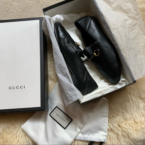 GUCCI Brixton Horsebit Black Leather Foldable Blogger Favorite Celebrity Loafer - Picture 2 of 15